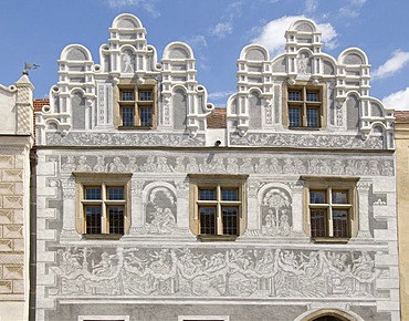 Sgraffito, Sgraffitti, Scraffito, house facade, Slavonice, Zlabings, Tschechien, Tschechische Republik, Czech Republic, Europe