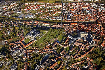 Aerial view, inner city with cathedral and St. Michael Cloister, Bamberg, Franconia, Bavaria, Germany, Europe