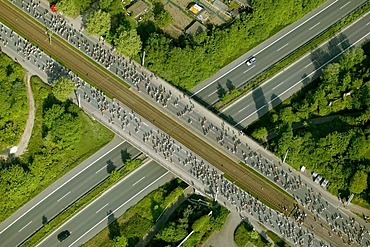 Aerial photograph, Ruhr Marathon in Wattenscheid, Essener Strasse, Sheffield-Ring, Ruhr Area, North Rhine-Westphalia, Germany, Europe