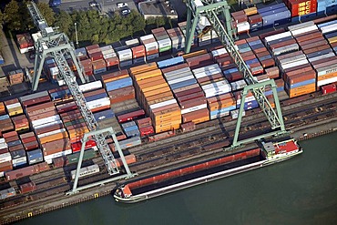 Aerial view, city port Dortmund container ship loading dock, Dortmund, Ruhr Area, North Rhine-Westphalia, Germany, Europe