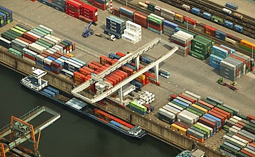 Aerial photograph of Rhein-Ruhr-Hafen container terminal, Duisburg, Ruhr Area, North Rhine-Westphalia, Germany, Europe