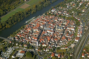 Aerial picture, Karlstadt, Bavaria, Germany, Europe