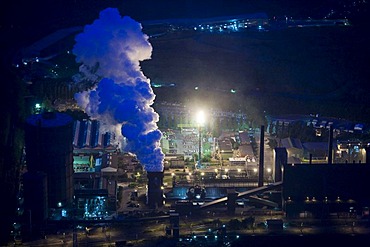 Aerial photo, Prosper coking plant, Ruhr Coal, Evonik, night exposure, blue illumination, Extraschicht 2008 festival, Bottrop, Ruhr area, North Rhine-Westphalia, Germany, Europe