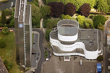 Aerial photo, Thyssen tower block, office building, Duesseldorf theatre, modern architecture, Duesseldorf, the Rhineland, North Rhine-Westphalia, Germany, Europe