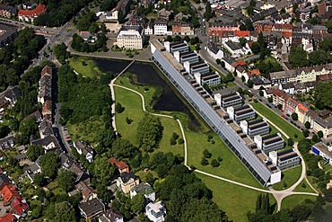 Aerial view, exhibition hall, Wissenschaftspark, science park, IBA, Gelsenkirchen, Ruhr Area, North Rhine-Westphalia, Germany, Europe