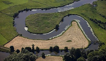 Aerial view, meandering River Lippe, Heessen, Hamm, Ruhr Area, North Rhine-Westphalia, Germany, Europe