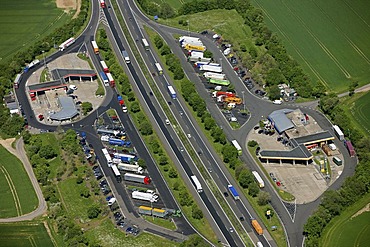 Aerial picture, Peppenhoven motorway restaurant on the motorway A61 between Swifttal and Rheinbach, North Rhine-Westphalia, Germany, Europe