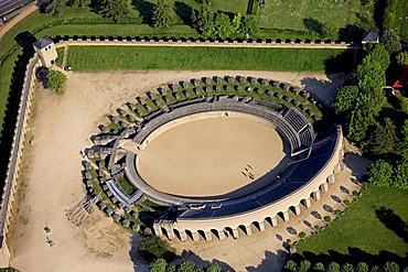 Aerial view, reconstructed colosseum, fighting grounds, Archaeologischer Park Xanten, Xanten Archaeological Park, Colonia Ulpia Traiana in Xanten, Lower Rhine Region, North Rhine-Westphalia, Germany, Europe