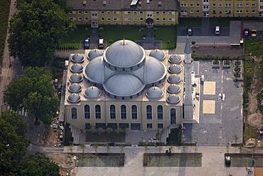 Aerial photograph, mosque, Duisburg Farn, Ruhr Area, North Rhine-Westphalia, Germany, Europe