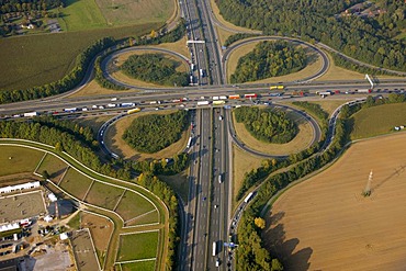 Aerial photograph, motorway junction, A40, A1, Unna, Ruhr Area, North Rhine-Westphalia, Germany, Europe