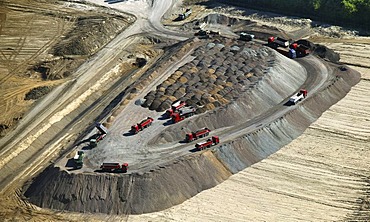 Aerial photograph, EON, trucks working on the construction site of a new power station building, Ruhr district, Datteln, North Rhine-Westphalia, Germany, Europe