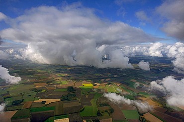 Aerial photograph, cumulus clouds over Hamm, Ruhr district, North Rhine-Westphalia, Germany, Europe