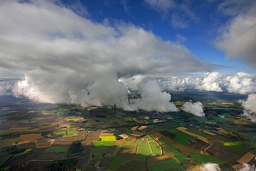 Aerial photograph, cumulus clouds over Hamm, Ruhr district, North Rhine-Westphalia, Germany, Europe