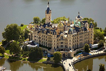 Areal view, Schwerin Castle, Schwerin, Mecklenburg-Western Pomerania, Germany, Europe