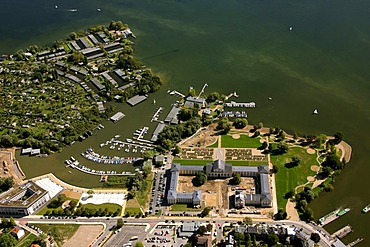 Aerial view, compound of the German Federal Garden Show 2009, Lake Schwerin, Mecklenburg lake district, Schwerin, Mecklenburg-Western Pomerania, Germany, Europe