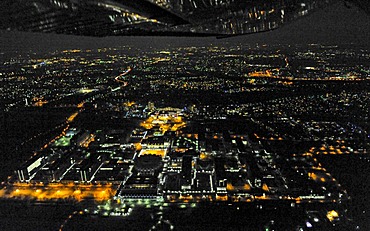 Aerial photo, night shot, Ruhr-Universitaet Bochum University, RUB, Bochum, Ruhr Area, North Rhine-Westphalia, Germany, Europe