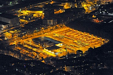 Aerial photograph at night, city centre, EVAG Depot, Essen local transport authority, Essen, Ruhr Area, North Rhine-Westphalia, Germany, Europe