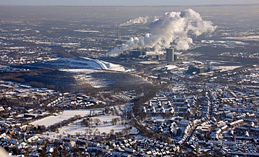 Aerial photo, snow, coking plant Prosper, Bottrop, Ruhr Area, North Rhine-Westphalia, Germany, Europe