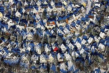 Aerial photo, residential area, terraces, snow, Gehrberg Bergerhausen, Essen, Ruhrgebiet, North Rhine-Westphalia, Germany, Europe