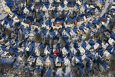 Aerial photo, residential area, terraces, snow, Gehrberg Bergerhausen, Essen, Ruhrgebiet, North Rhine-Westphalia, Germany, Europe