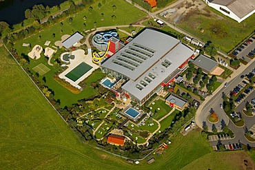 Aerial photo, Erlebnisbad Aquamagis water park, Lenne river, Plettenberg, Maerkischer Kreis, Sauerland, North Rhine-Westphalia, Germany, Europe