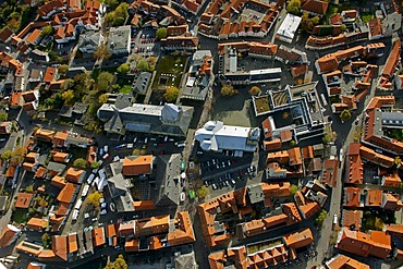 Aerial photo, St. Petri church, right, St. Patrokli-Dom Cathedral, left, inner city, Soest, Kreis Soest, Soester Boerde, South Westphalia, North Rhine-Westphalia, Germany, Europe