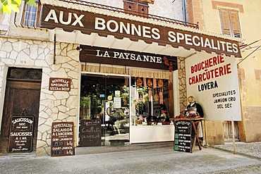 Butcher's shop, Entrevaux, Alpes-de-Haute-Provence, Provence-Alpes-Cote d'Azur, Southern France, France, Europe, France, Europe