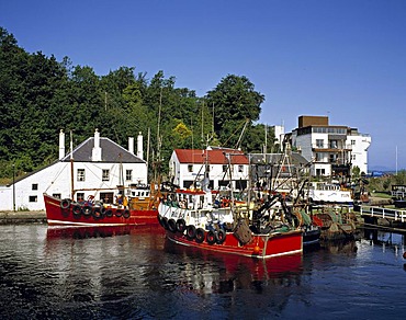 Trawlers at Crinan canal basin, Crinan, Scotland, United Kingdom, Europe