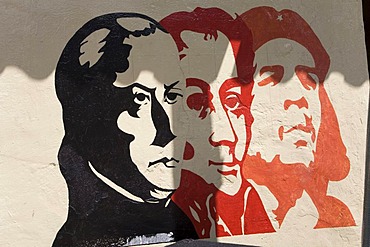 Graffiti of the old and the young Bolivar and of Che Guevara, Venezuela, South America