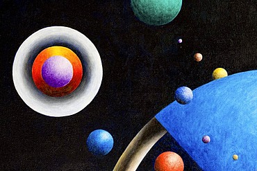 Acrylic painting, theme: planets of the universe, by the artist Gerhard Kraus, Kriftel, Germany