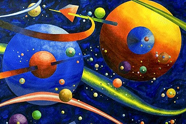 Acrylic painting, theme: planets of the universe, by the artist Gerhard Kraus, Kriftel, Germany