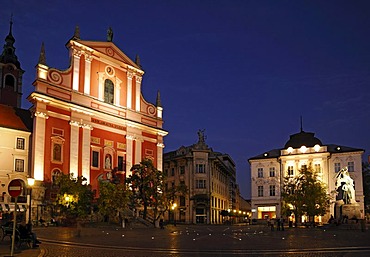 Preseren Square at night, Ljubljana, Slovenia, Europe