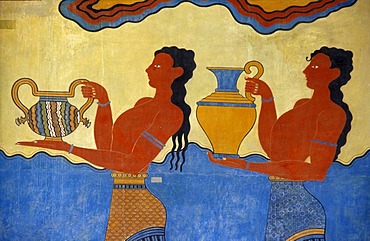 Paintings in the Palace of Knossos, Crete, Greece, Europe