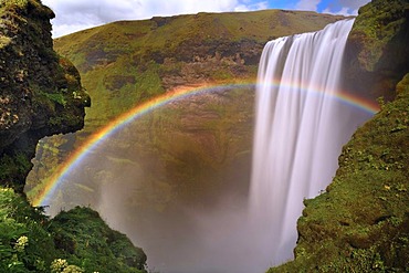 Skogafoss Waterfall with rainbow, South Coast, Iceland, Europe