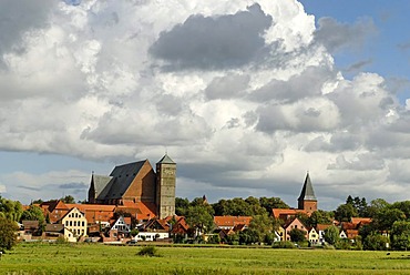 Verden over the meadows at the Aller River, Lower Saxony, Germany, Europe