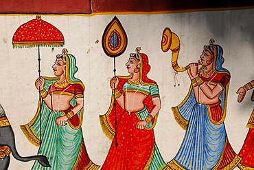 Mural painting, Garden of the Princesses, Saheliyon ki Bari, Udaipur, Rajasthan, North India, Asia