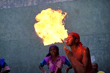 Fire breather, dancer, Afro-Cubans, Santeria, Havana, Cuba, Central America