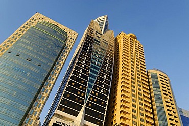 Multistory buildings on the corniche of Sharjah City, Emirate of Sharjah, United Arab Emirates, Arabia, Near East