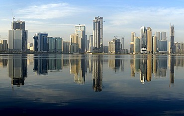 Skyline and corniche of Sharjah City, Emirate of Sharjah, United Arab Emirates, Arabia, Near East