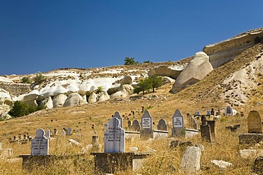 Old cemetery amidst a tuff rock landscape near Goereme, Cappadocia, Central Anatolia, Turkey, Asia