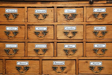 Historic pharmacist's cupboard for medicinal herbs, Germany