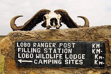 Signpost near the Lobo Wildlife Lodge, Serengeti National Park, Tanzania, Africa