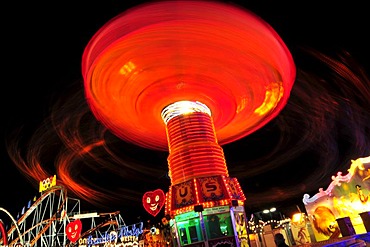 Chair-O-Planes or swing carousel at night, Octoberfest, Munich, Bavaria, Germany, Europe