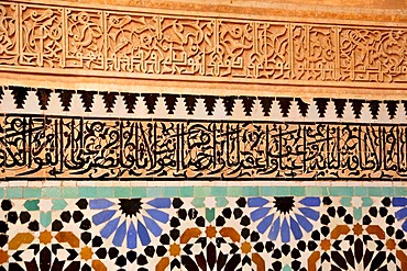 Wall mosaic on the tomb of the Alaouite Sultan Mulay el-Yazid, 1790-1792, Saadian Tombs in the medina quarter of Marrakesh, Morocco, Africa