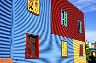 Colourful facade in the tourist alley Caminito in the dockland area La Boca, Buenos Aires, Argentina, South America