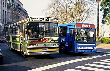 Buses on Avenida 9 de Julio, Buenos Aires, Argentina, South America