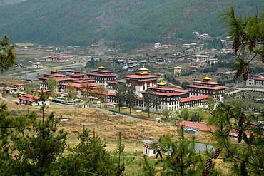 Dzong, Buddhist monastery and fortress, in Thimphu, Bhutan, Himalaya Mountains, Asia