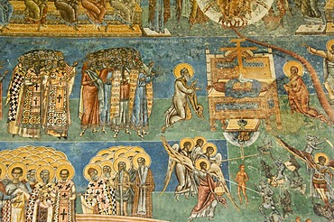 Church of St George of the Voronet Monastry, exterior wall paintings representing the biblical scene The Last Judgment, Third register, St Paul, the prophets and bishops, UNESCO World Heritage Site, South Bucovina, Moldavia, Romania, Europe