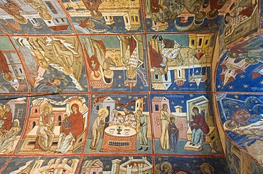 Interior frescoes, Church of the Assumption and St. George, UNESCO World Heritage Site, Humor, Southern Bukovina, Moldova, Romania, Europe