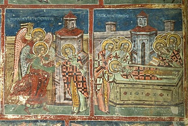 Interior frescoes, Church of the Assumption and St. George, UNESCO World Heritage Site, Humor, Southern Bukovina, Moldova, Romania, Europe